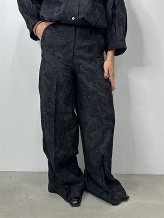 Rabens Saloner Cass Clipped Jacquard Wide Leg Pants Pirate Black